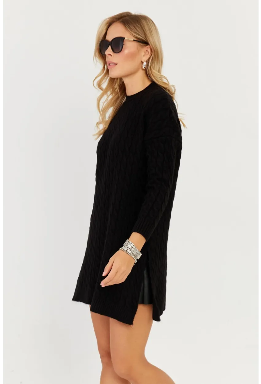 Kadın Siyah Saç Örgülü Triko Tunik KZ2505