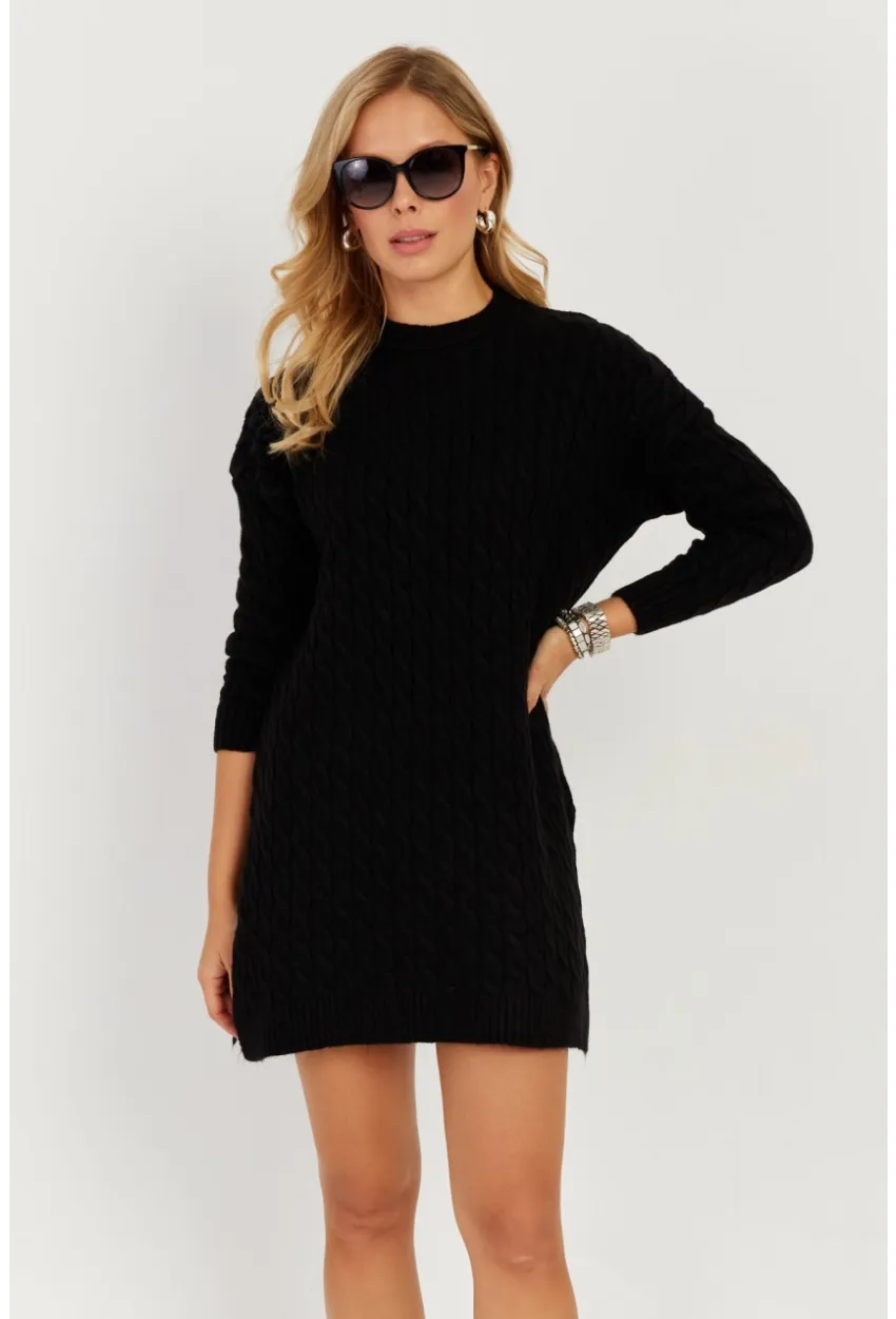 Kadın Siyah Saç Örgülü Triko Tunik KZ2505