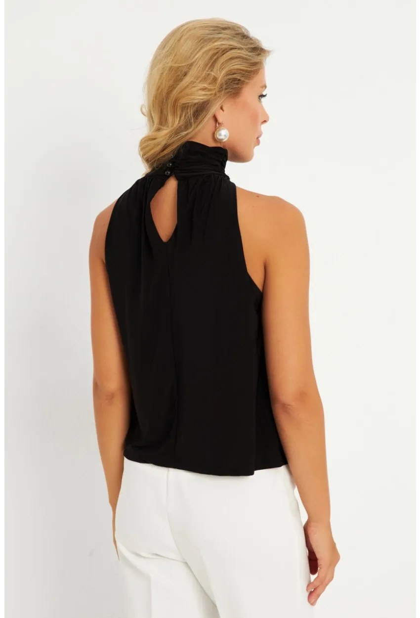Kadın Siyah Sırtı Düğmeli Bluz ELT3963