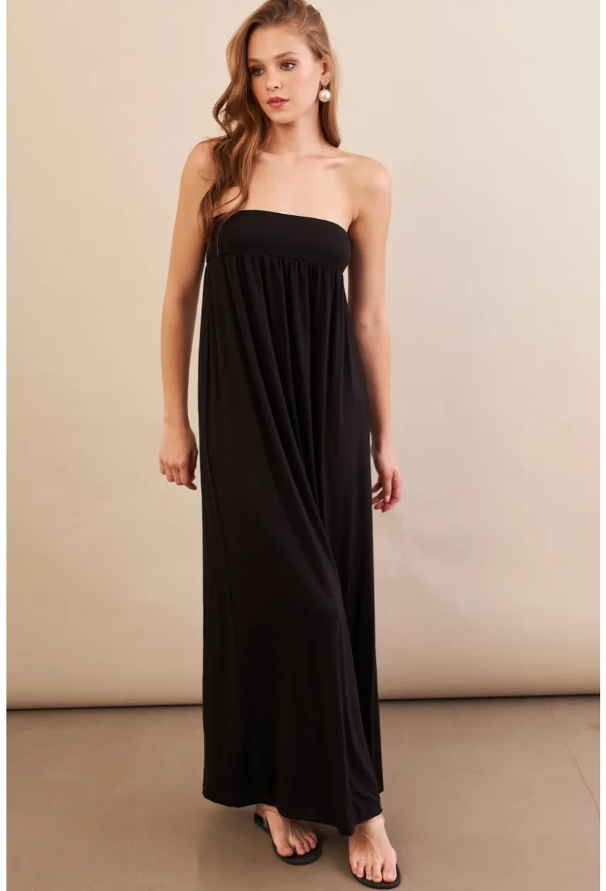 Kadın Siyah Straplez Midi Elbise EY3111