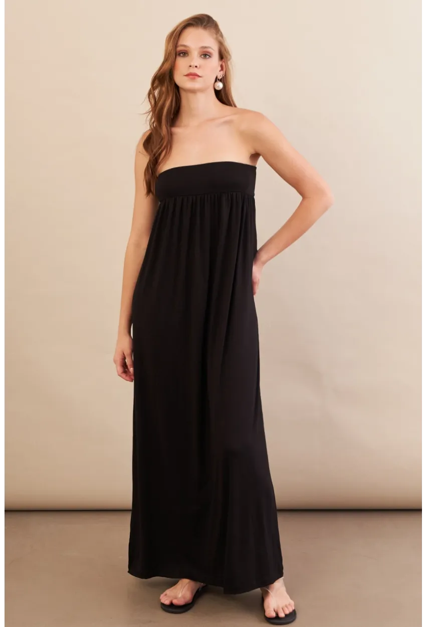 Kadın Siyah Straplez Midi Elbise EY3111