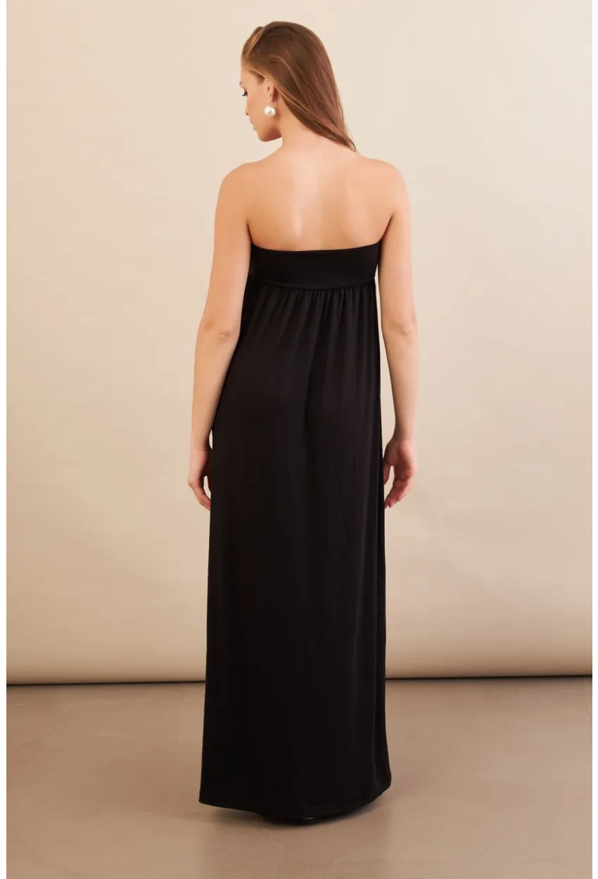 Kadın Siyah Straplez Midi Elbise EY3111