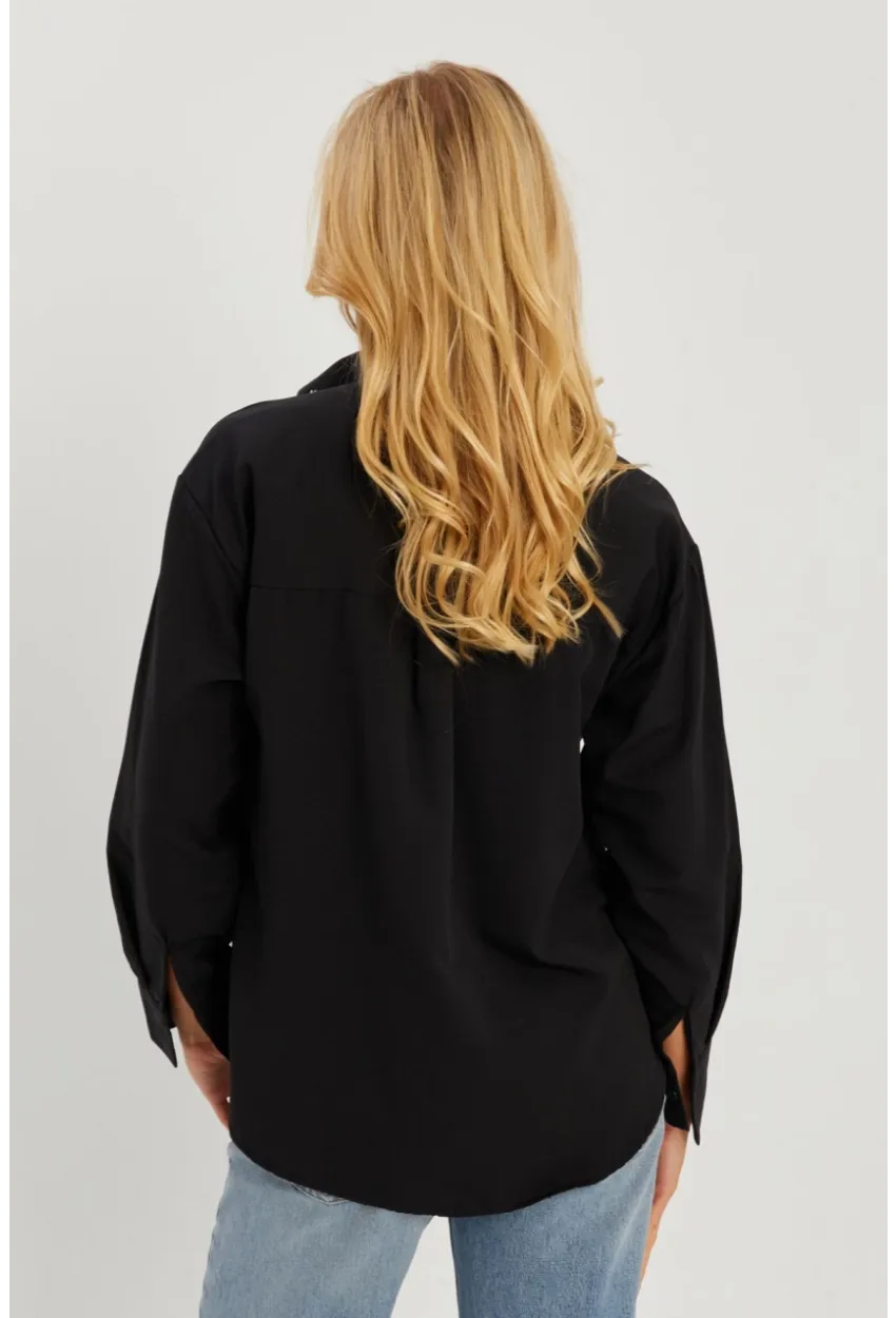 Kadın Siyah Taşlı Gömlek SF2550