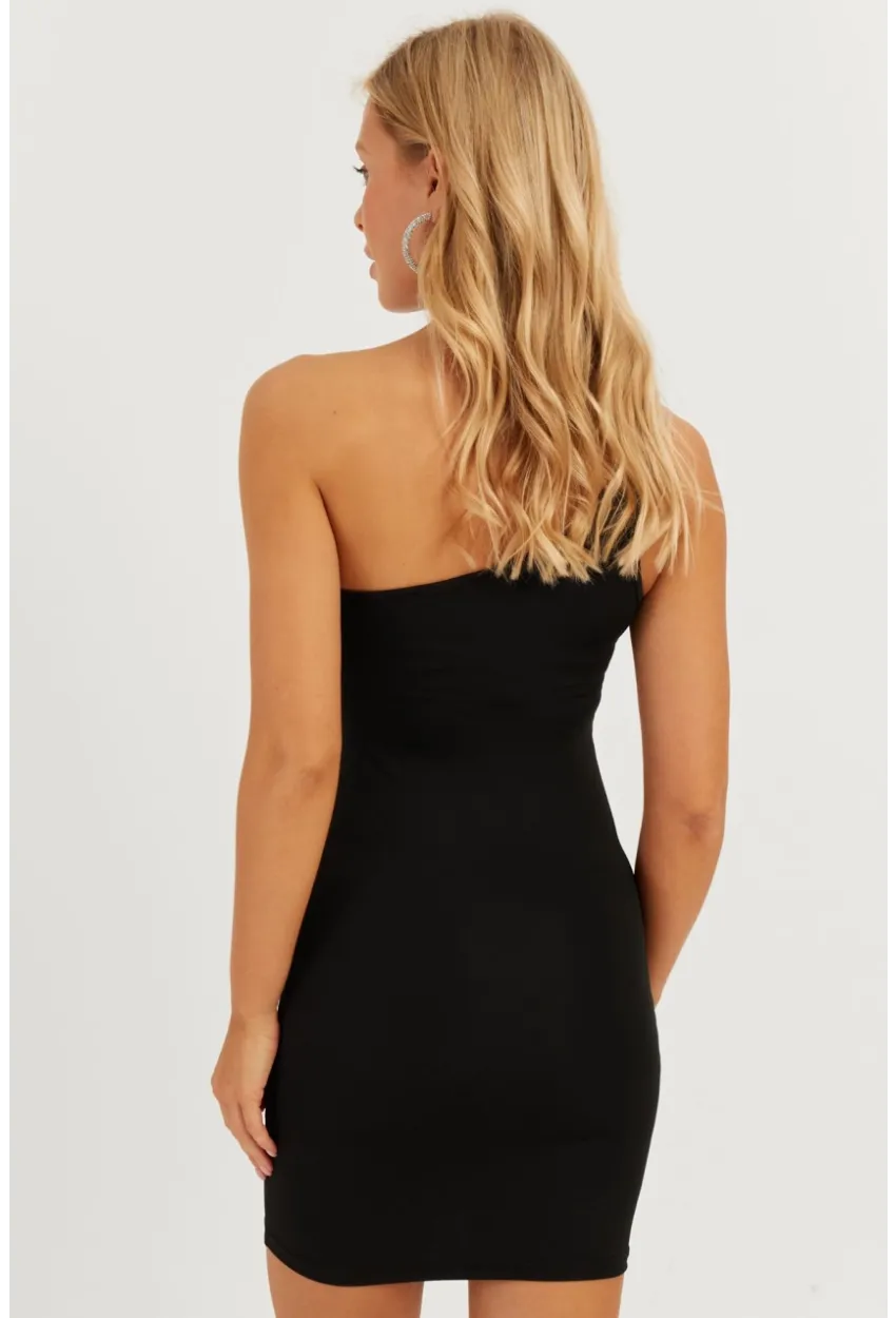 Kadın Siyah Tek Omuz Mini Elbise CG332