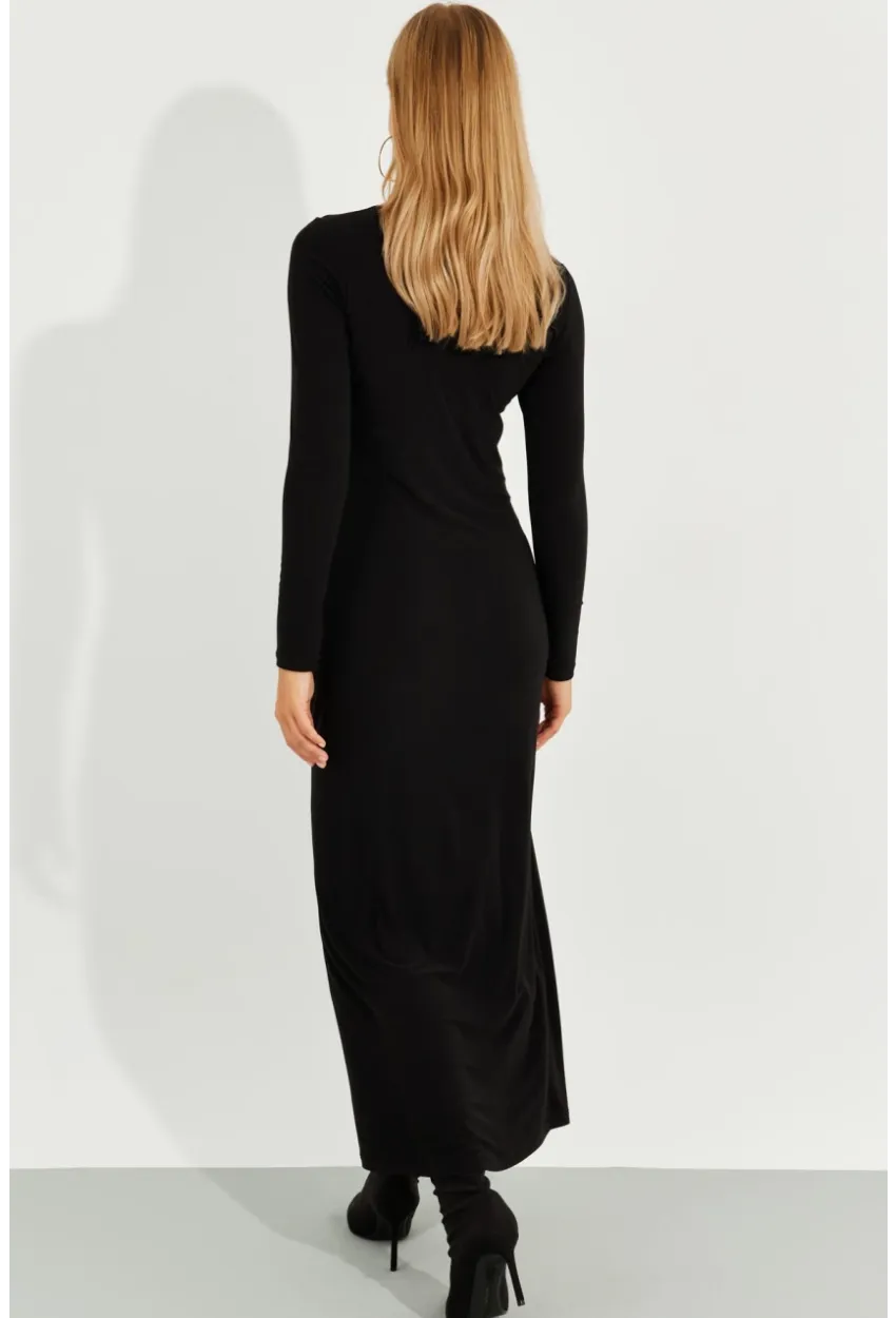 Kadın Siyah Tokalı Anvelop Maxi Elbise BK272020