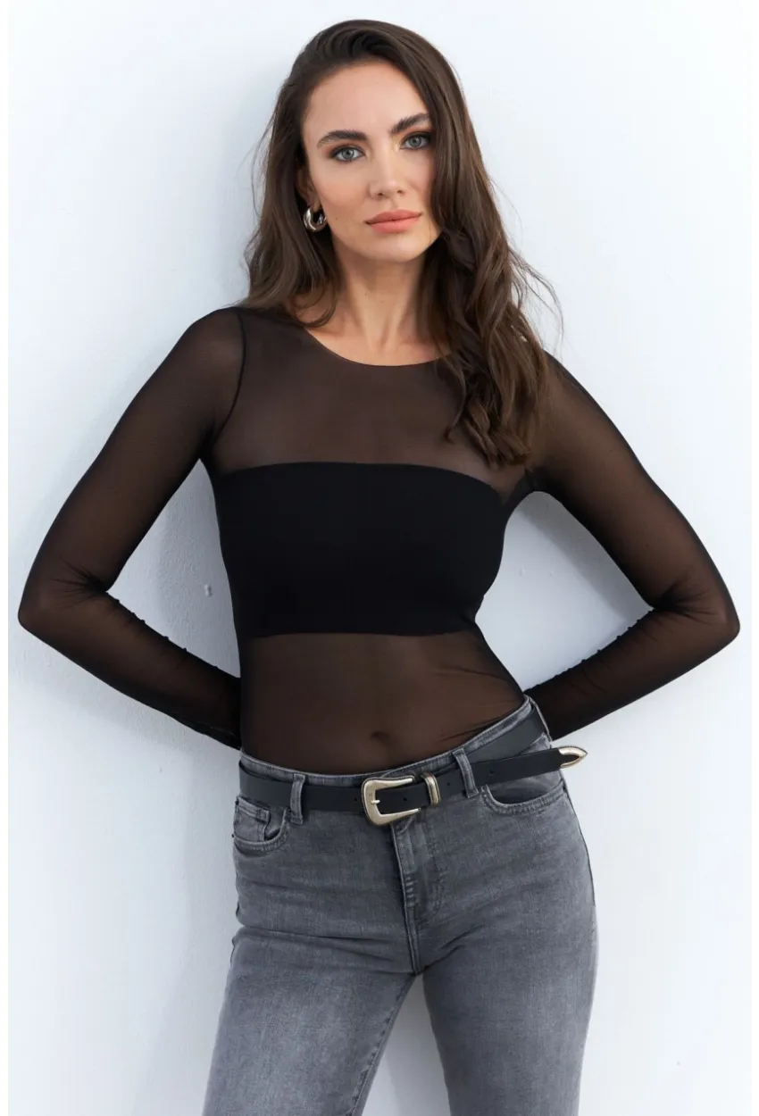 Kadın Siyah Transparan Bluz CY350