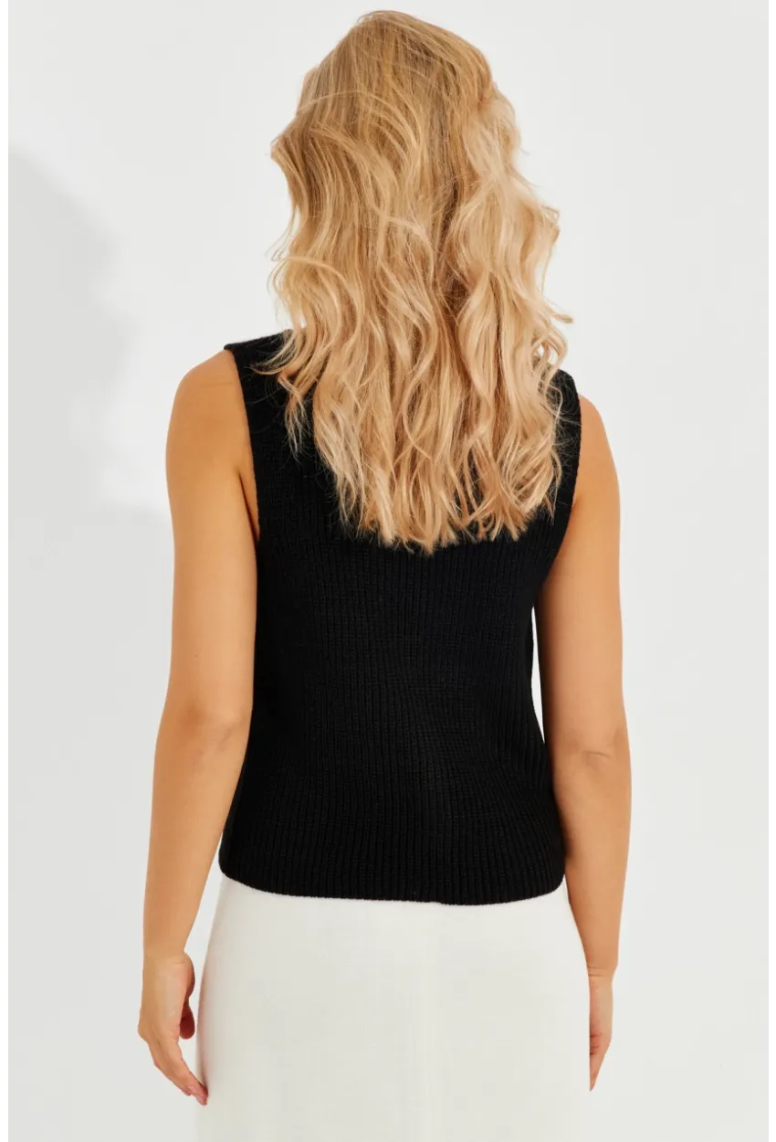 Kadın Siyah Triko Düğmeli Yelek YV205-90