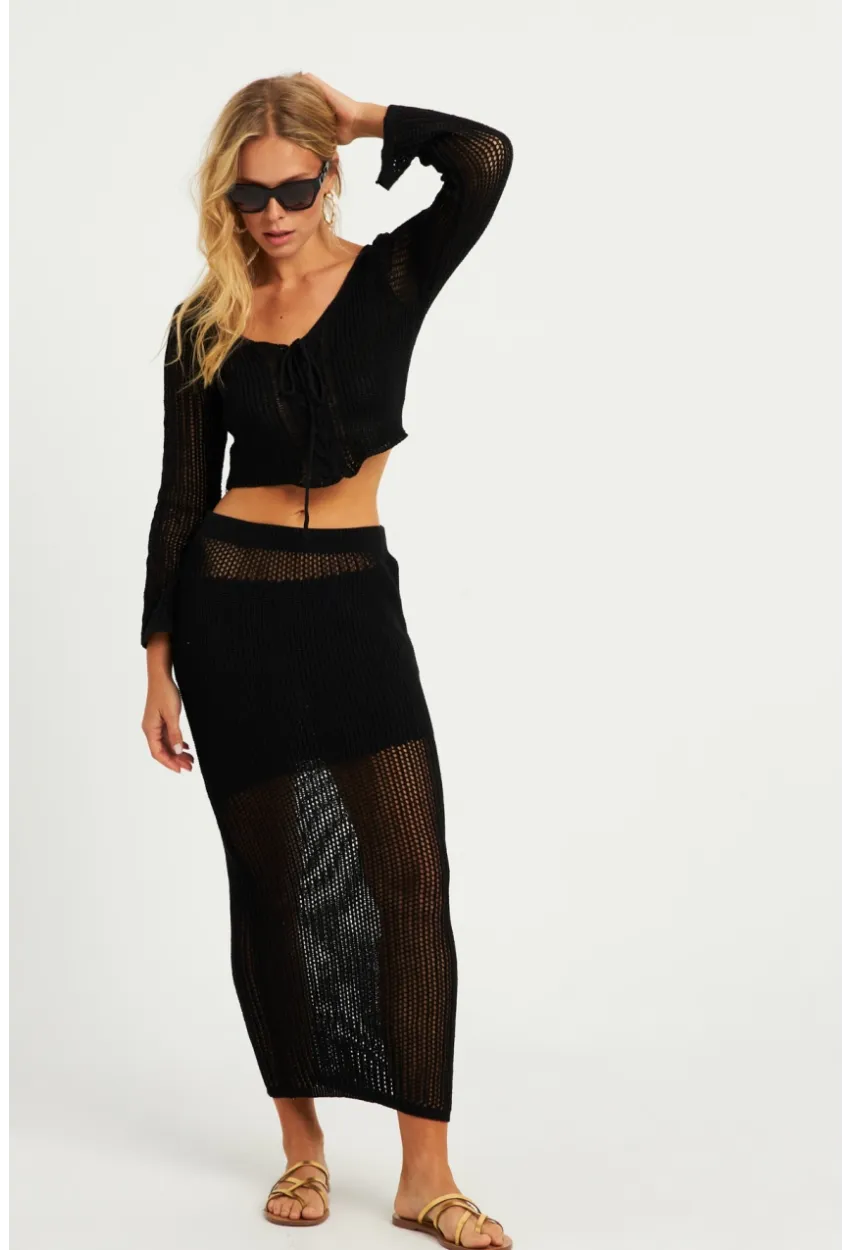 Kadın Siyah Triko Etek Takım KZ540