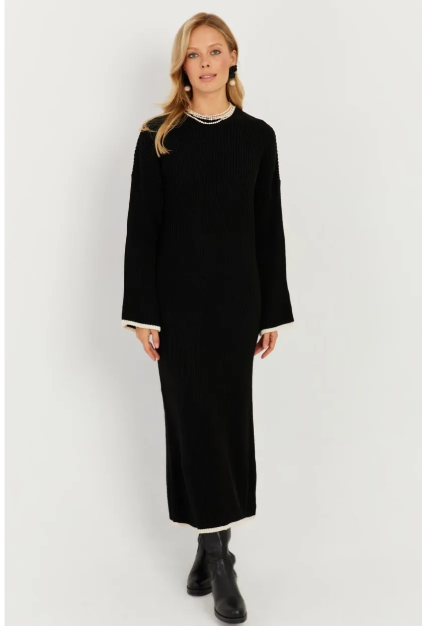Kadın Siyah Triko Maxi Elbise SF2538