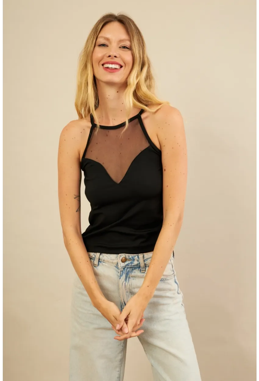 Kadın Siyah Tül Pencereli Bluz EY3120