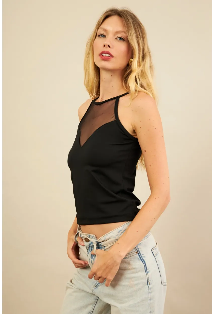 Kadın Siyah Tül Pencereli Bluz EY3120