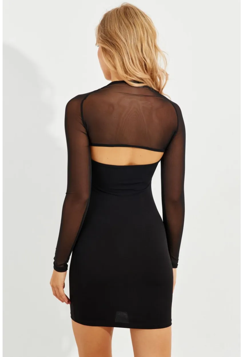 Kadın Siyah Üstü Tül Mini Elbise B2485