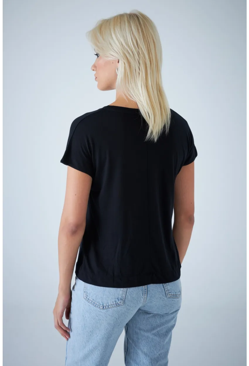 Kadın Siyah V Yaka T-Shirt LPP1311