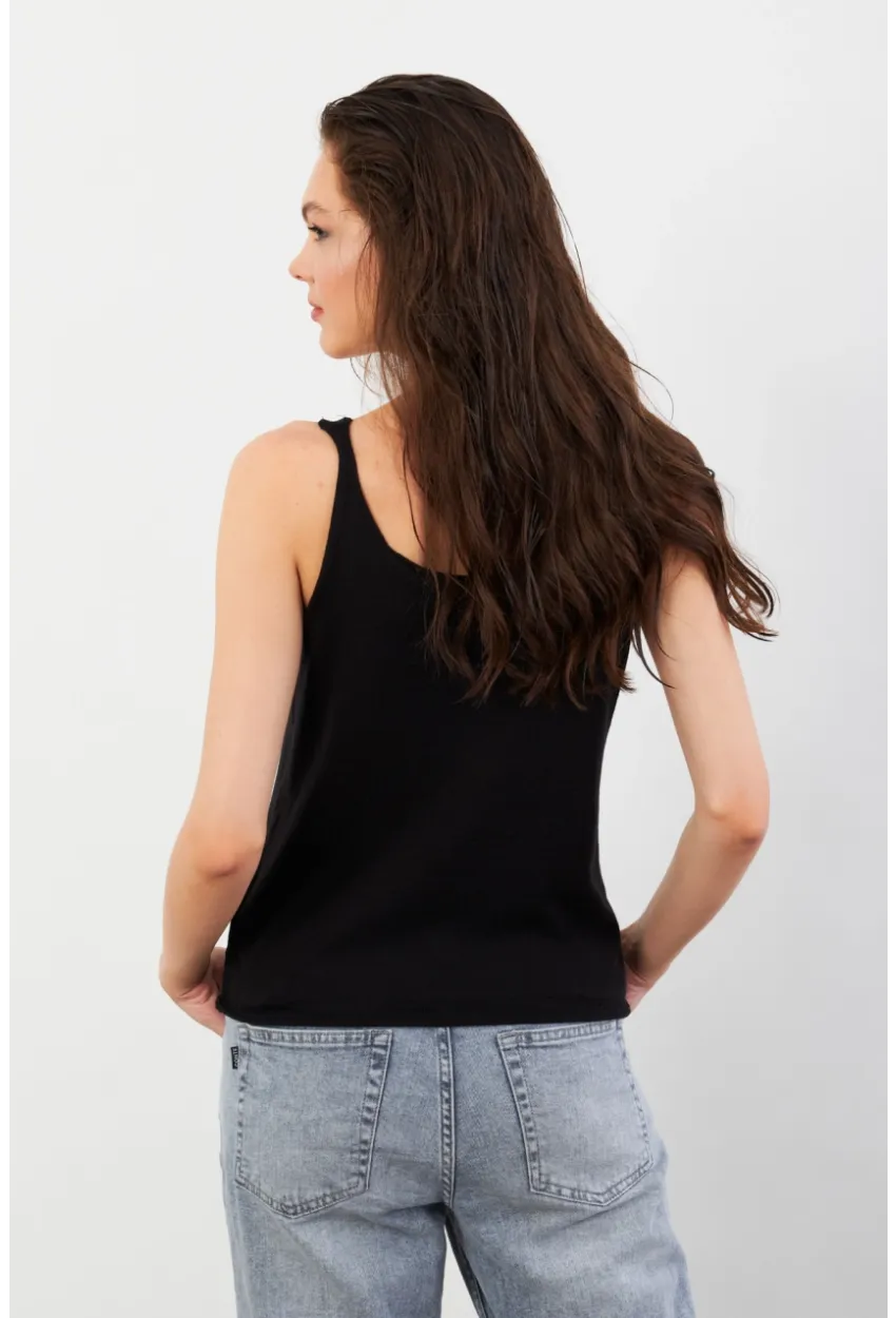Kadın Siyah V Yaka Triko Bluz KZ546