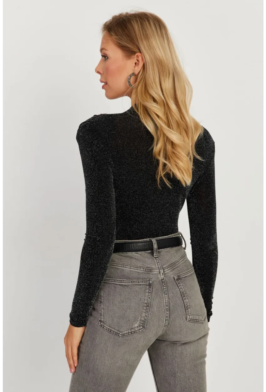 Kadın Siyah Vatkalı Kruvaze Çıtçıtlı Bodysuit GÇ151