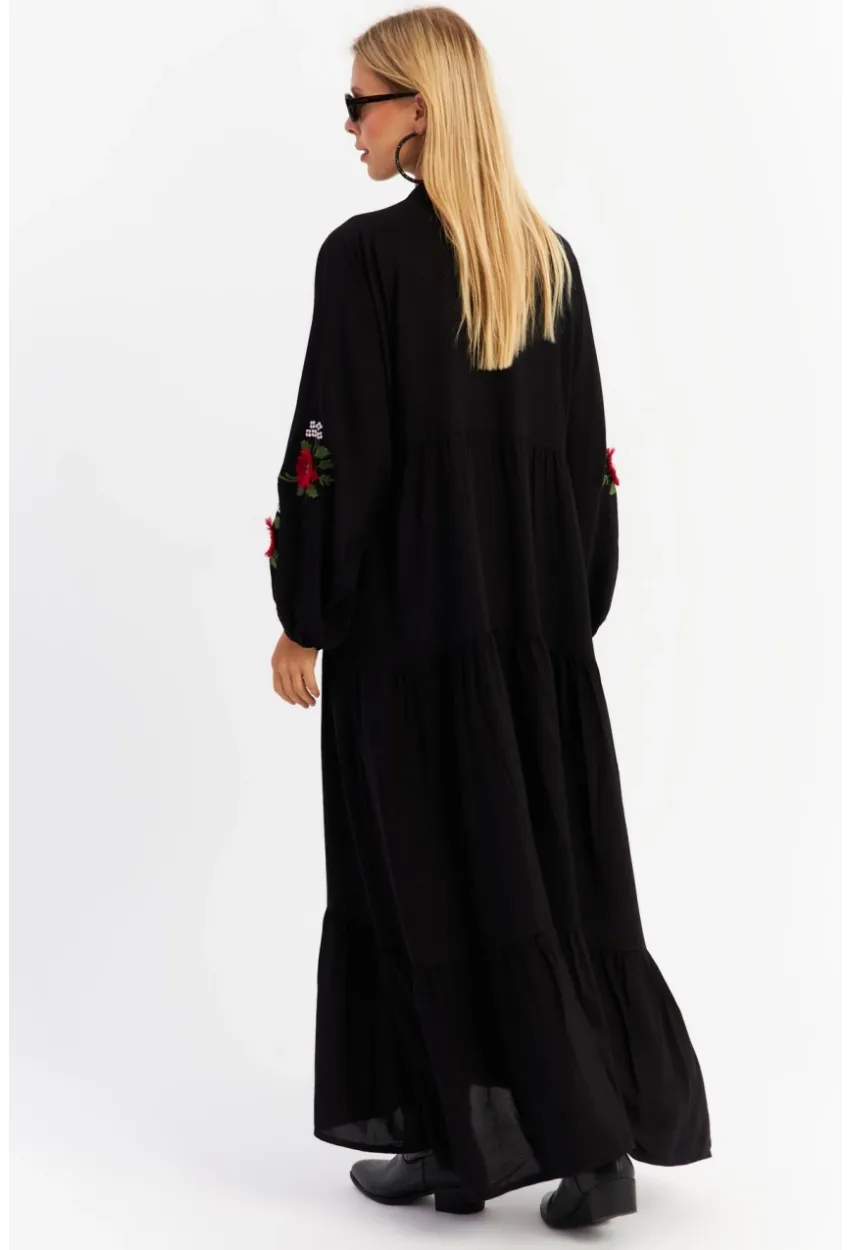 Kadın Siyah Volanlı Maxi Elbise MALO9