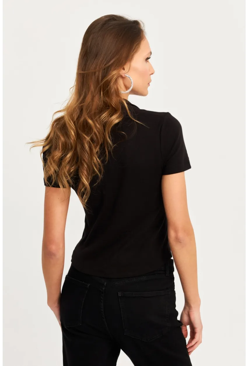 Kadın Siyah Yaka Fermuarlı Bluz RLO95