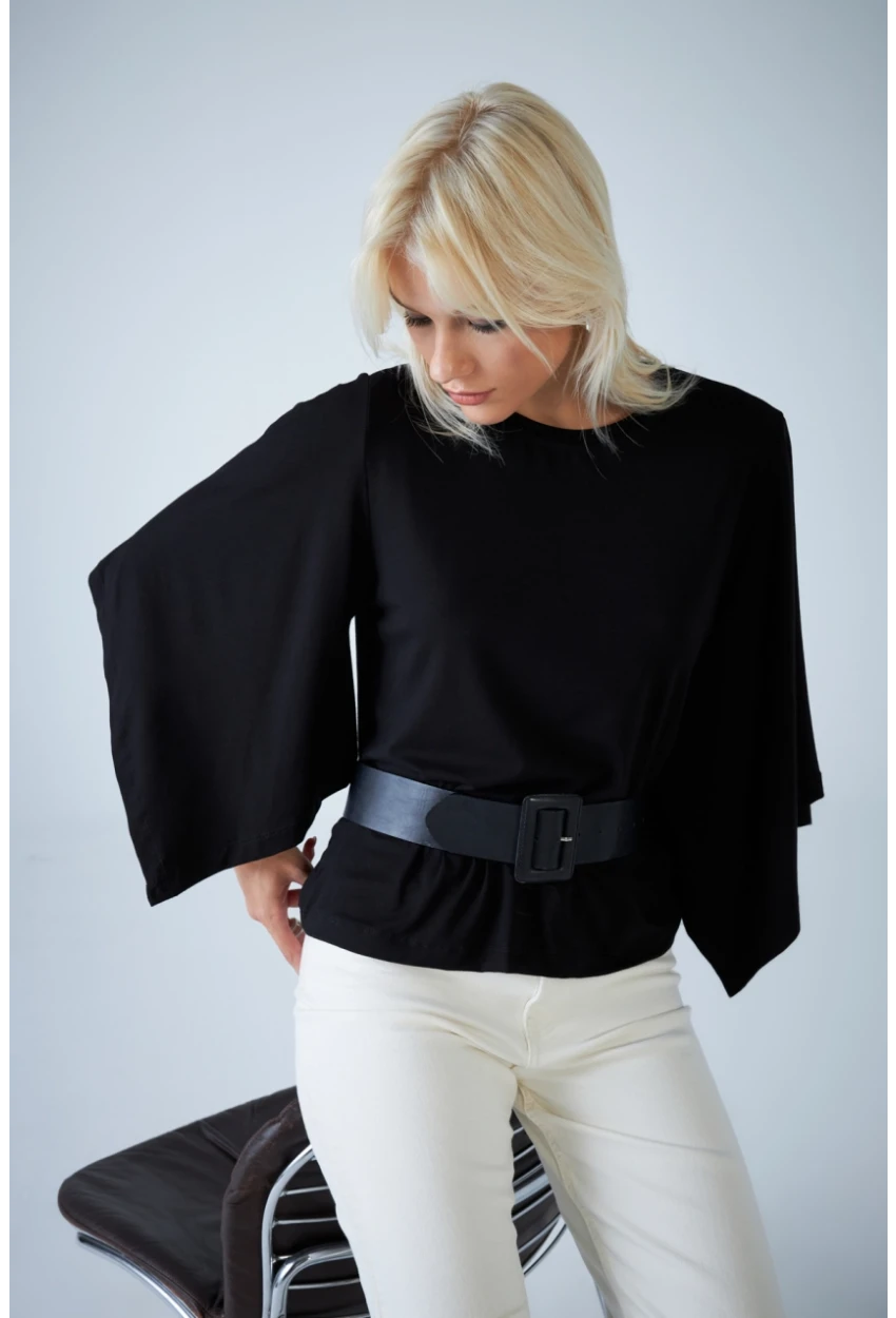 Kadın Siyah Yarasa Kol Bluz EY3134