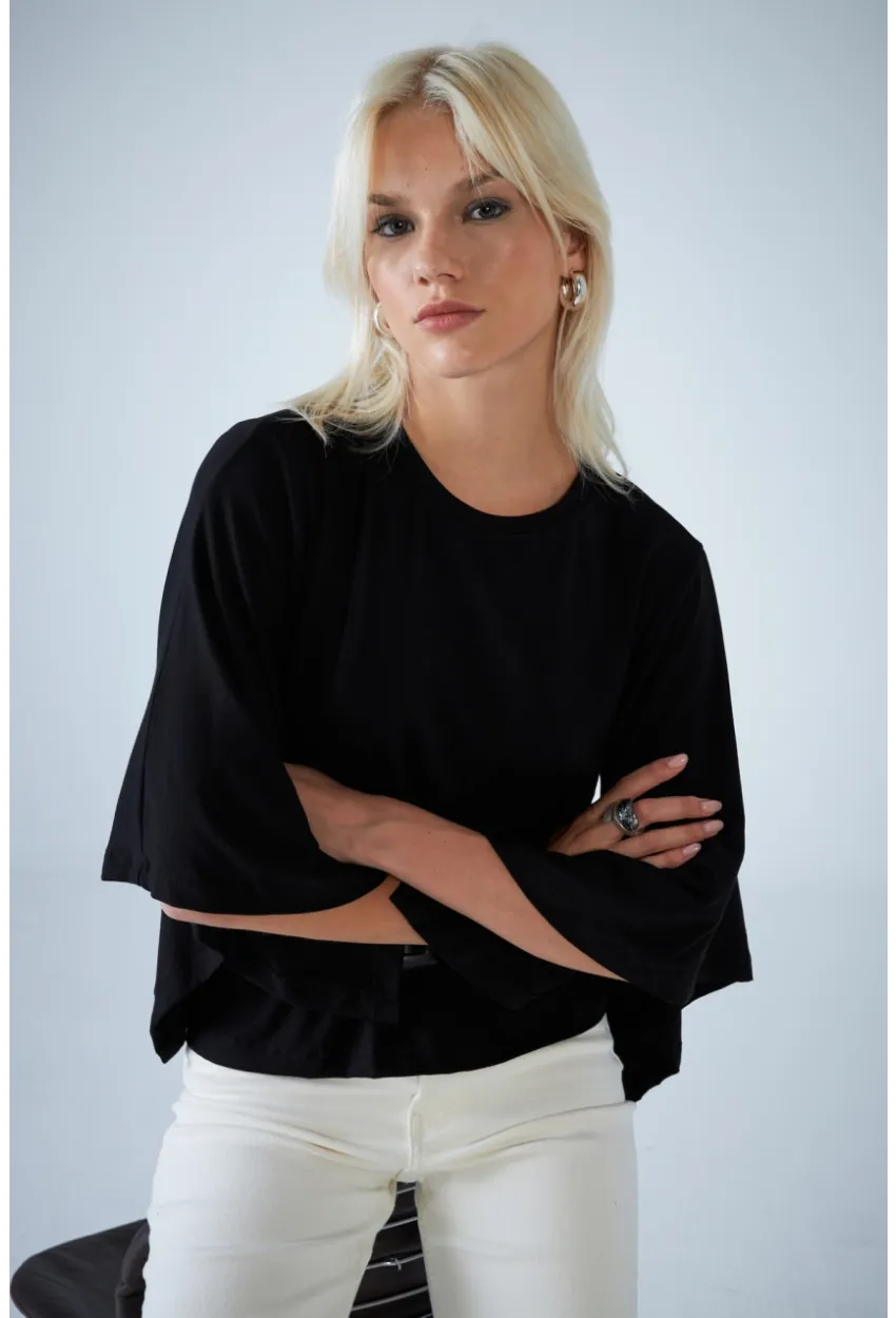 Kadın Siyah Yarasa Kol Bluz EY3134