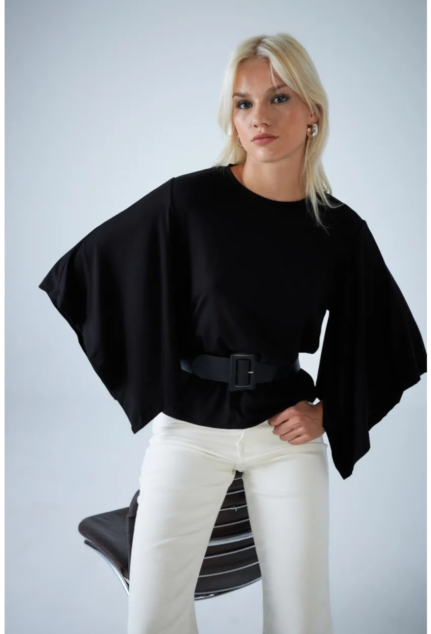 Kadın Siyah Yarasa Kol Bluz EY3134