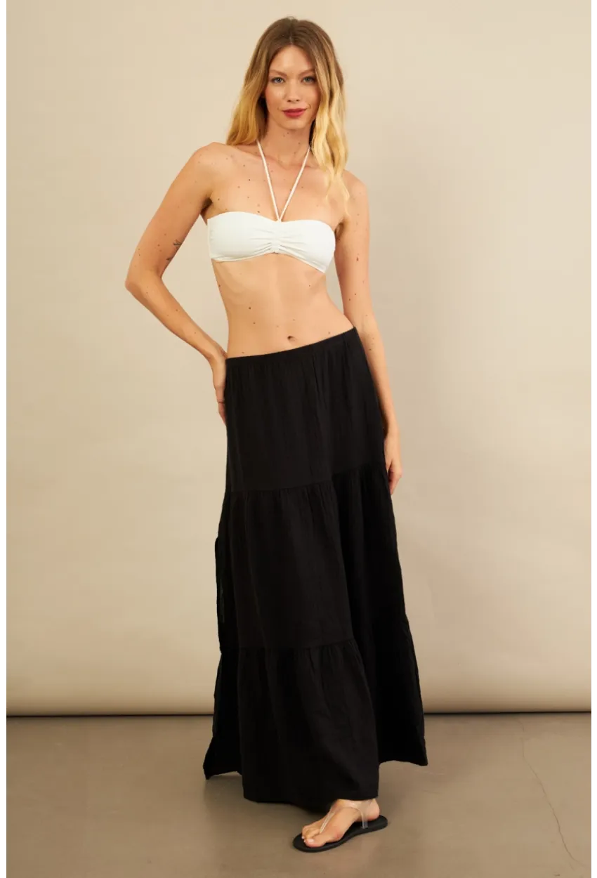 Kadın Siyah Yırtmaçlı Müslin Etek ÖM7016