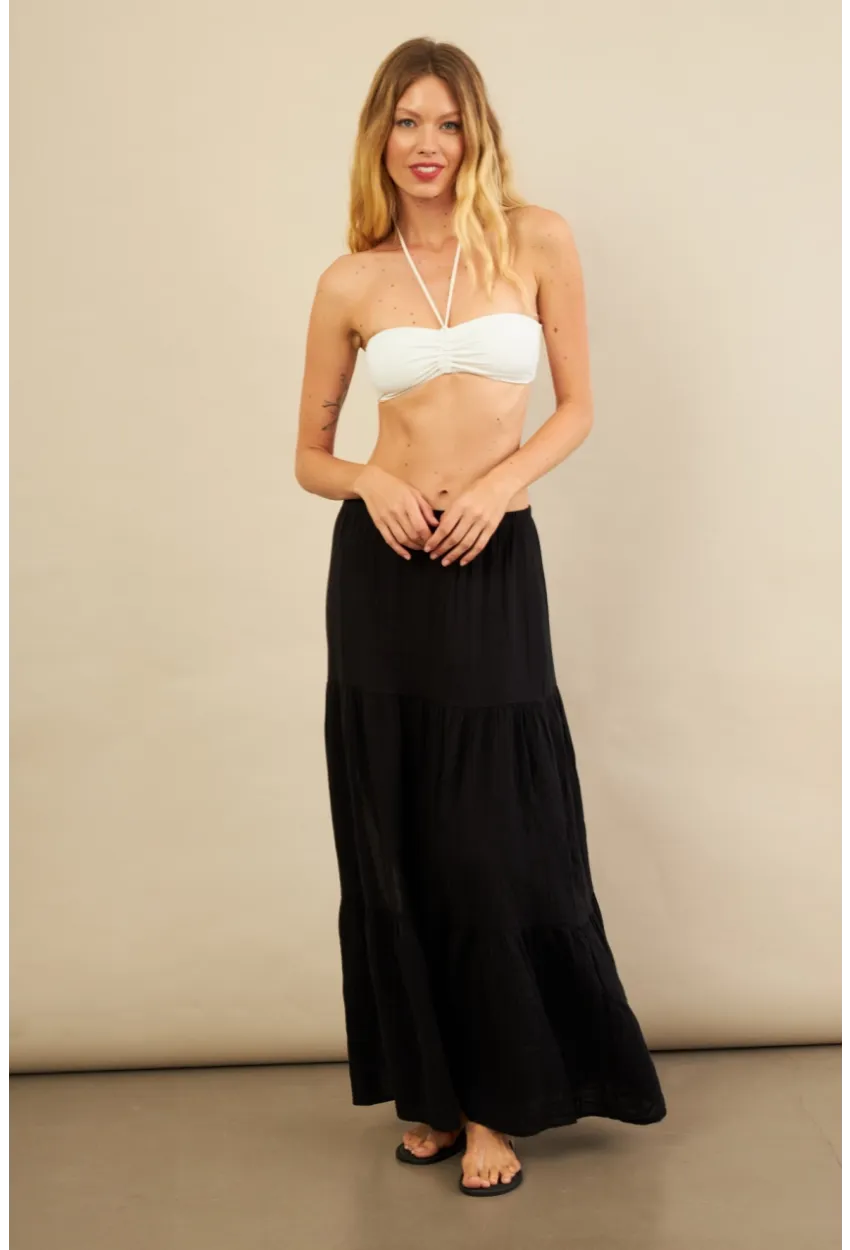 Kadın Siyah Yırtmaçlı Müslin Etek ÖM7016