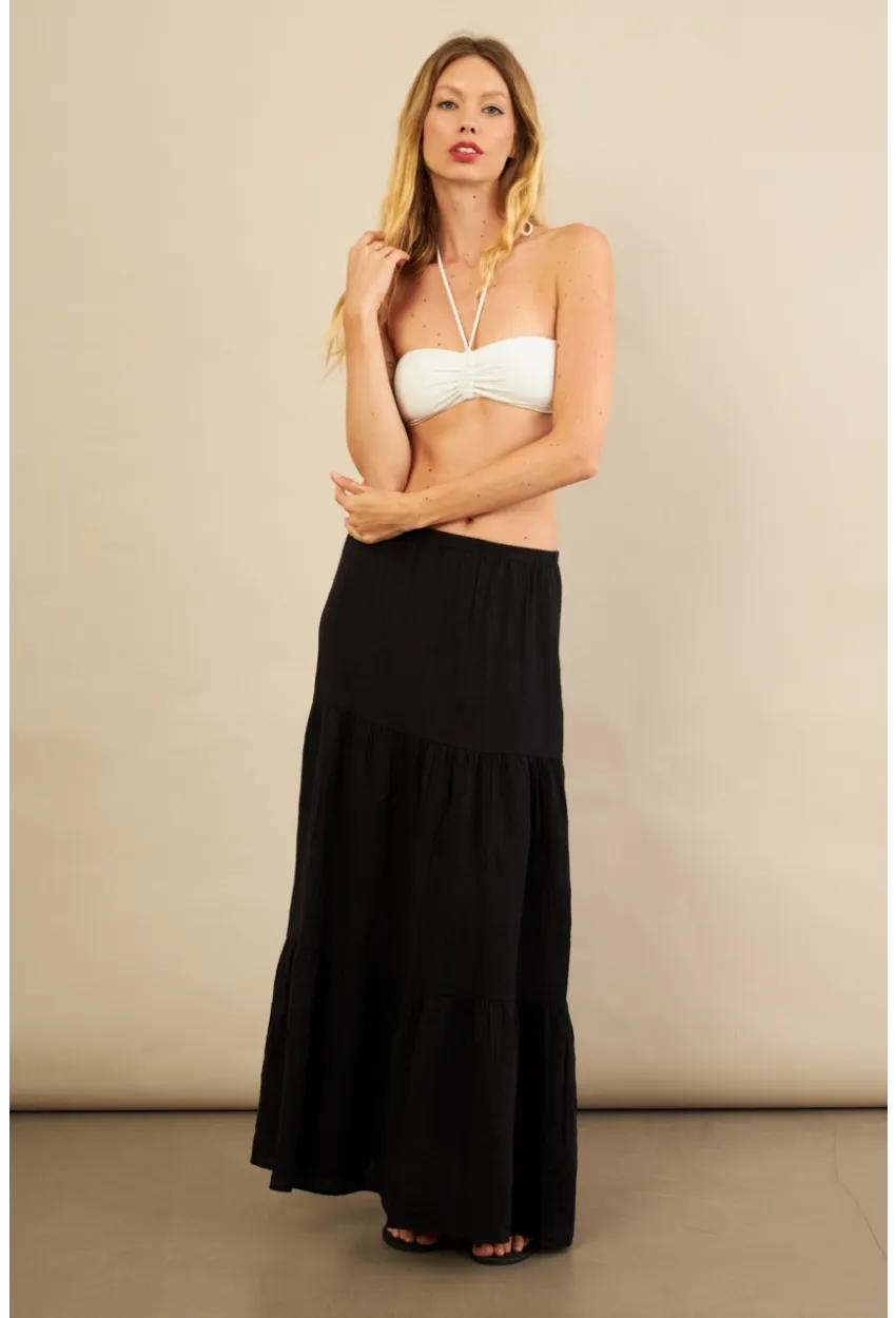 Kadın Siyah Yırtmaçlı Müslin Etek ÖM7016