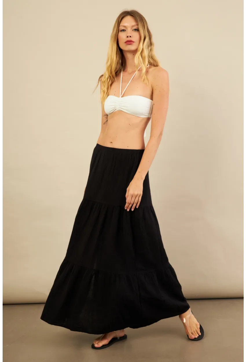 Kadın Siyah Yırtmaçlı Müslin Etek ÖM7016