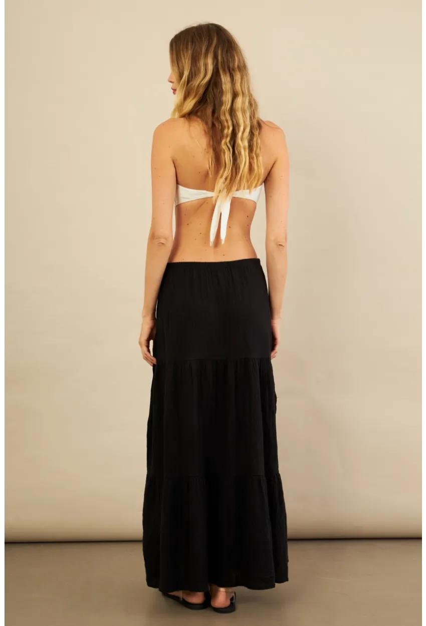 Kadın Siyah Yırtmaçlı Müslin Etek ÖM7016