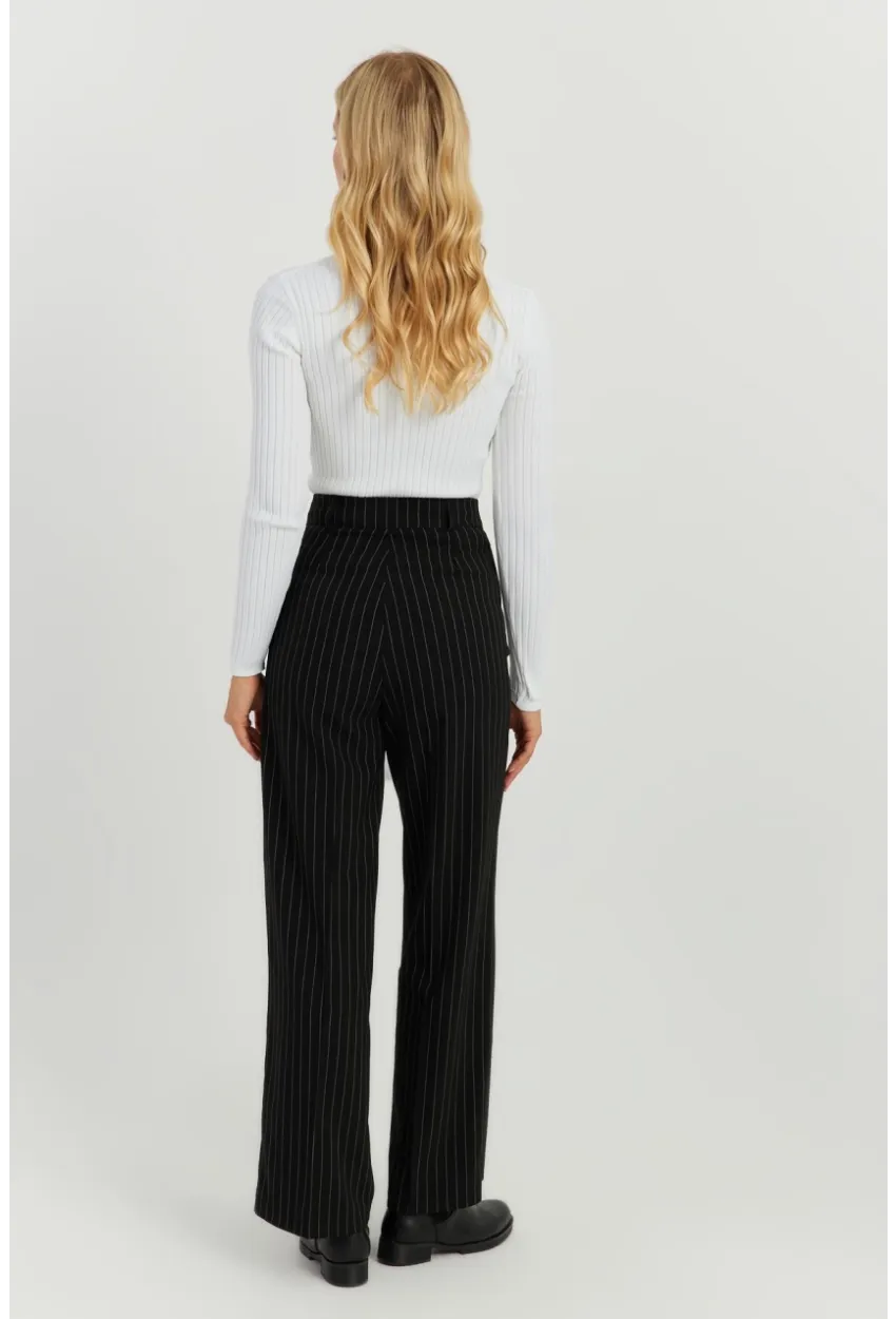 Kadın Siyah Yüksek Bel Çizgili Pantolon ELA108