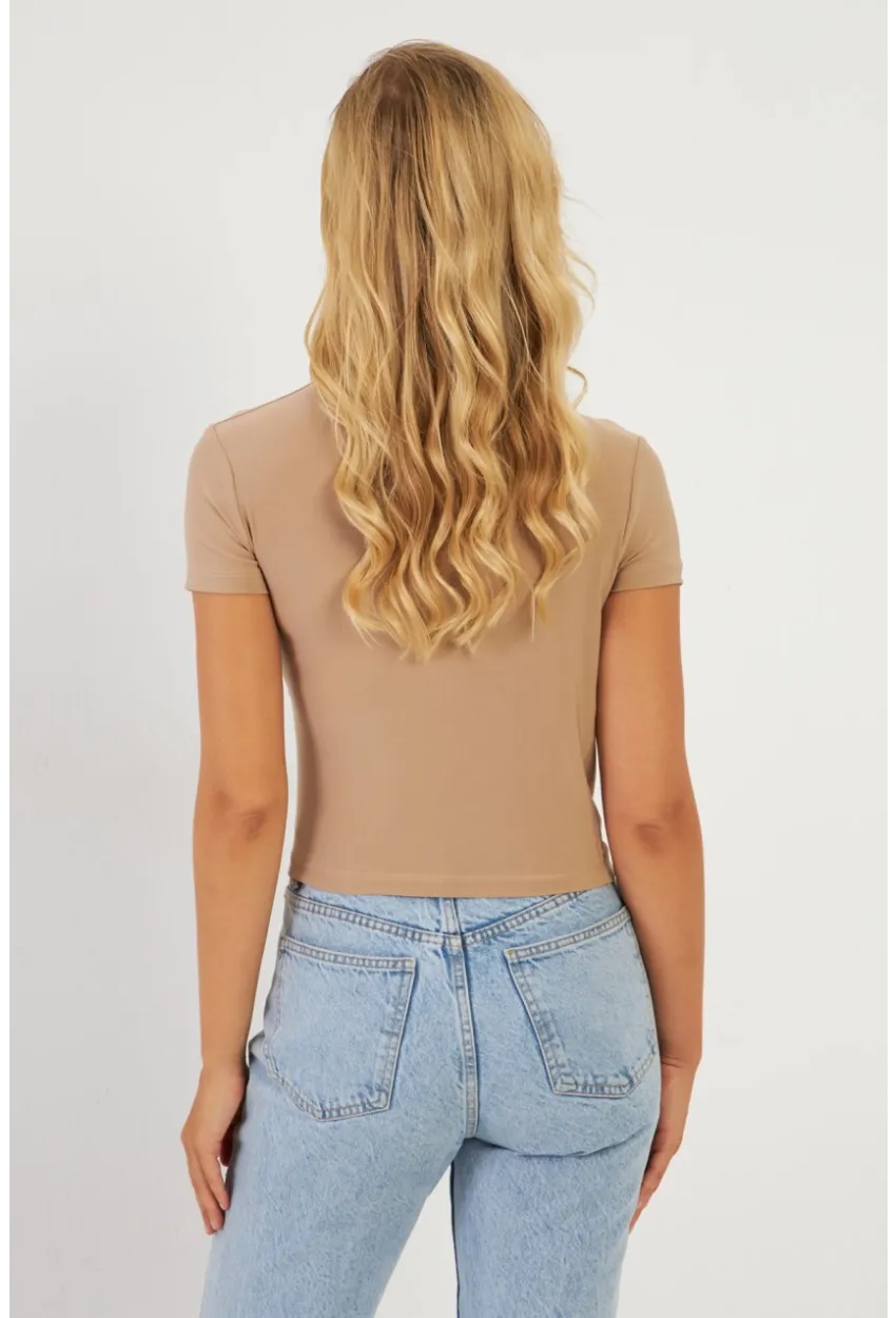 Kadın Sütlü Kahve Büzgülü Bluz LPP1287