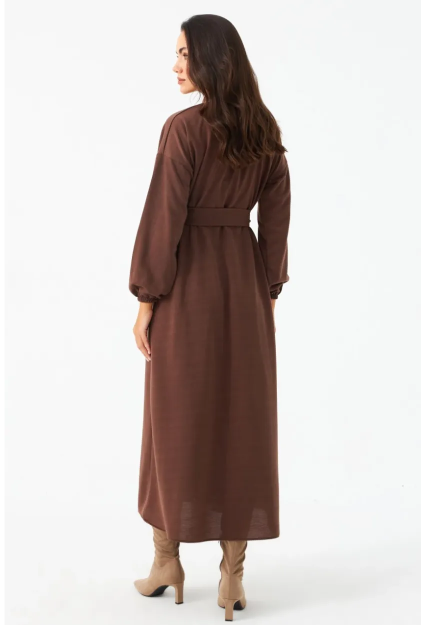Kadın Taba Kemerli Maxi Gömlek Elbise MASF17