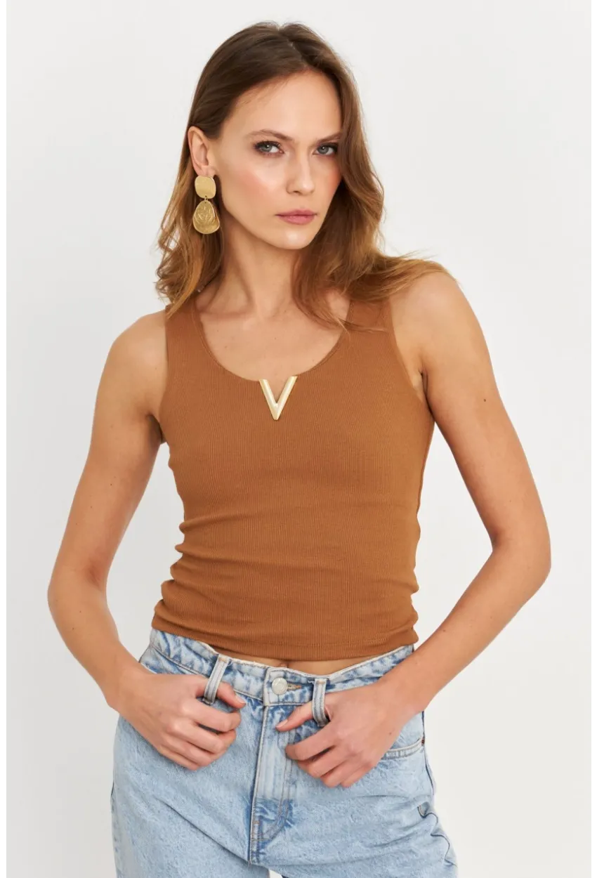 Kadın Tarçın Aksesuarlı Kaşkorse Bluz RLO116