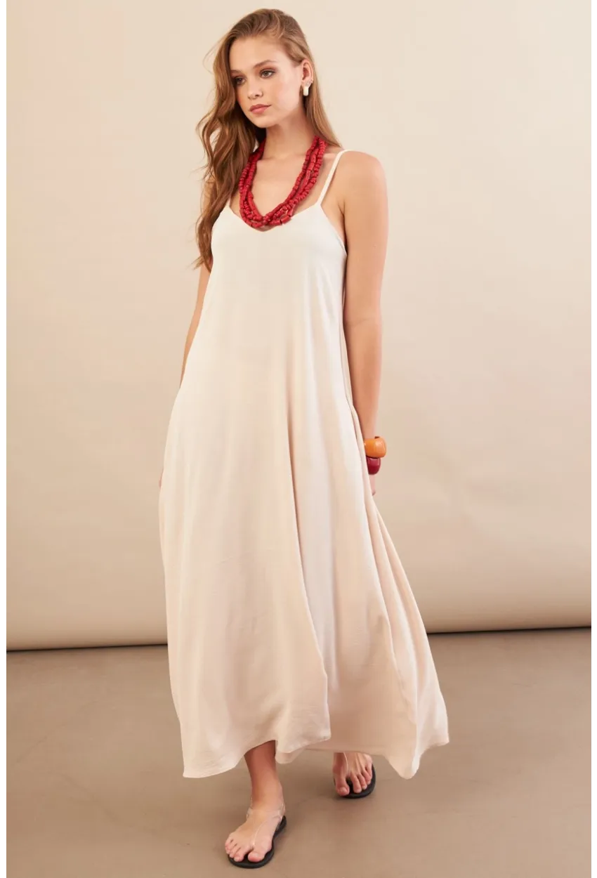 Kadın Taş Askılı Çan Midaxi Elbise OPS9005