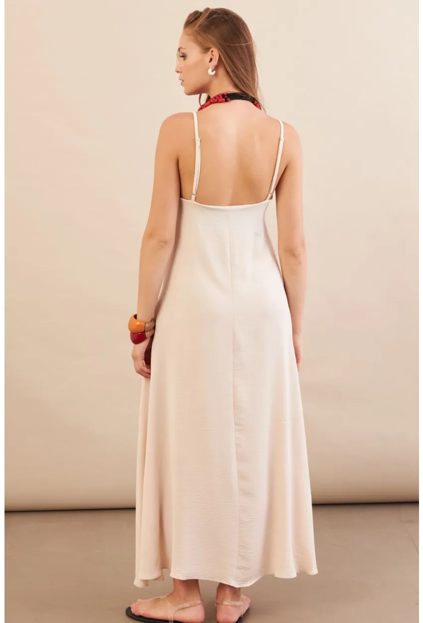 Kadın Taş Askılı Çan Midaxi Elbise OPS9005