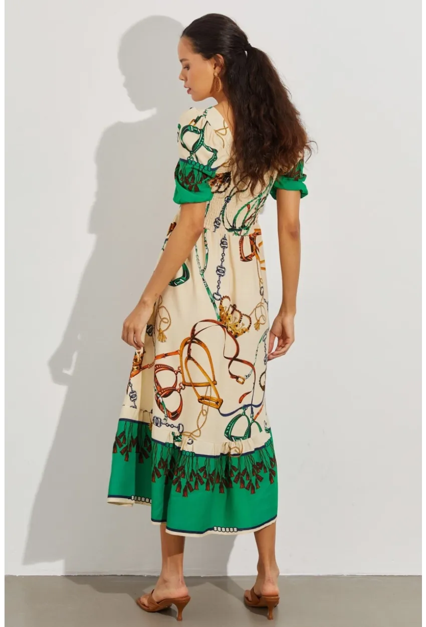 Kadın Taş Gipeli Kare Yaka Midi Elbise ÖM167