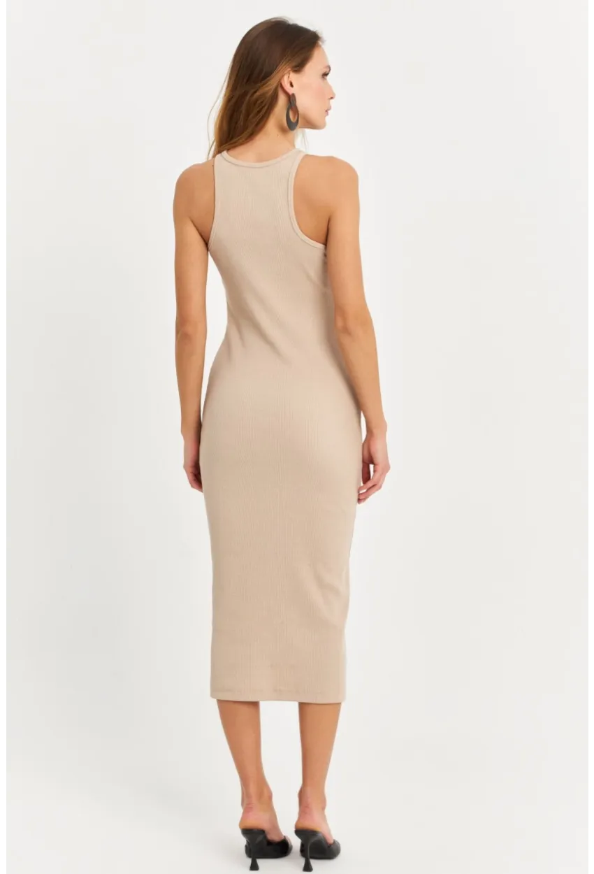 Kadın Taş Kolsuz Kaşkorse Midi Elbise EY3049