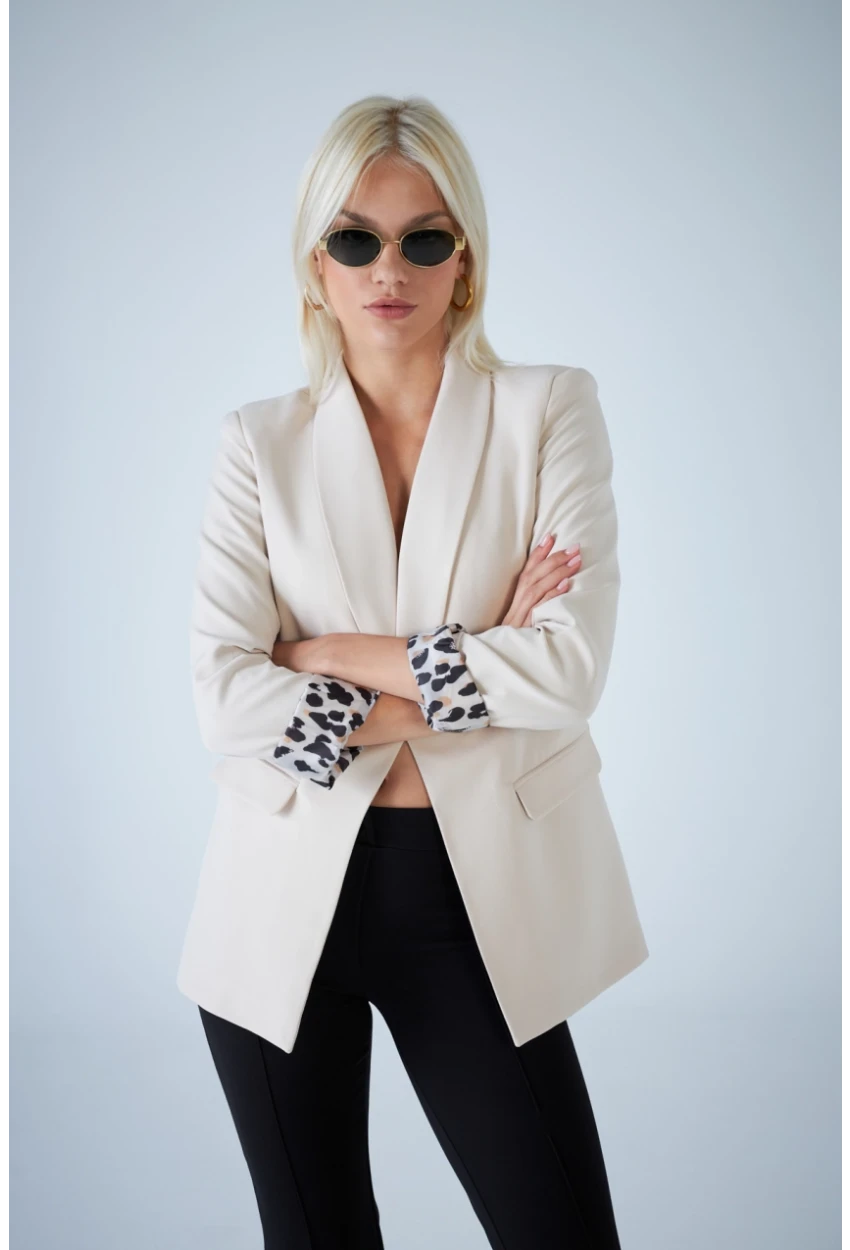 Kadın Taş Leopar Astarlı Blazer Ceket BES3049