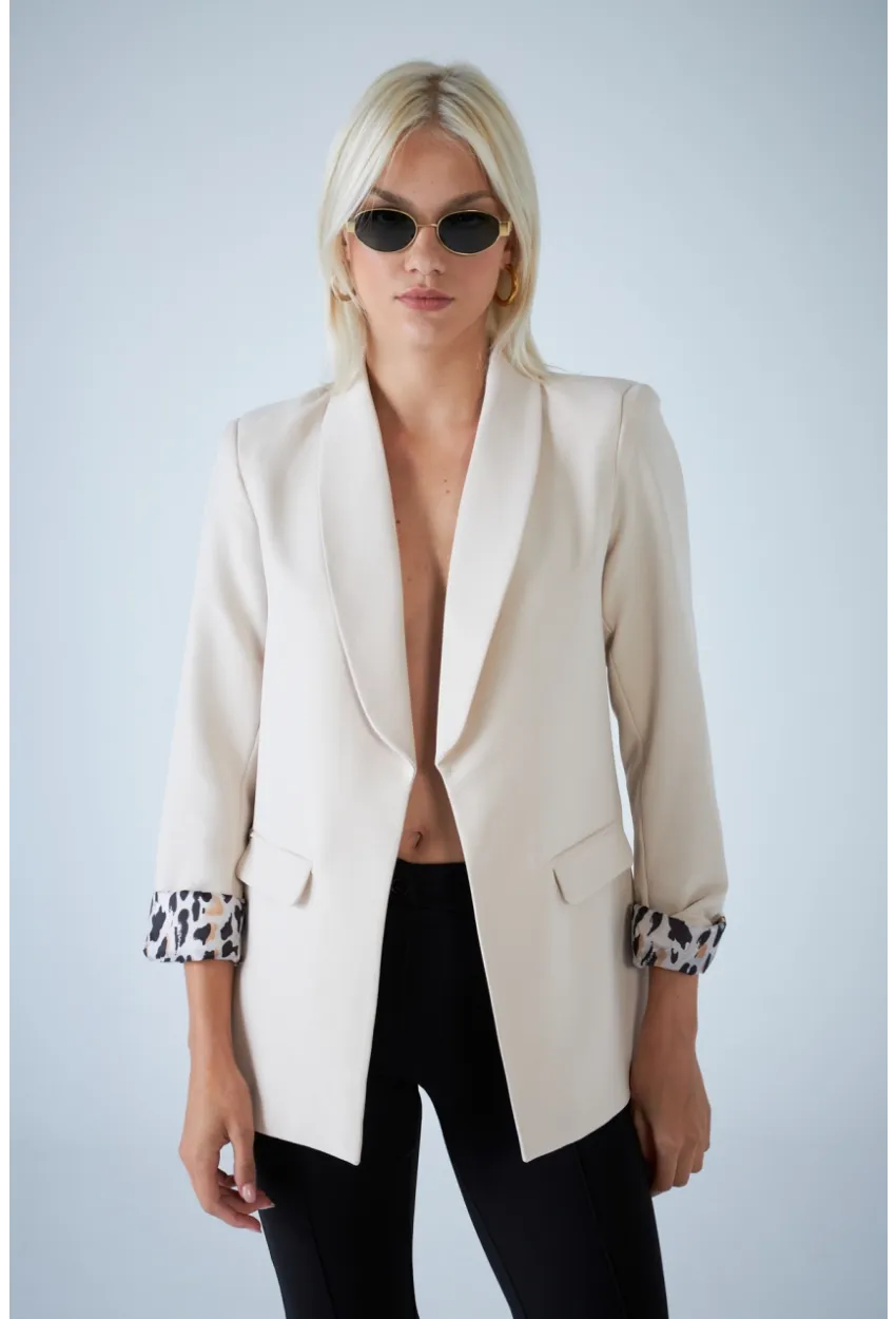 Kadın Taş Leopar Astarlı Blazer Ceket BES3049