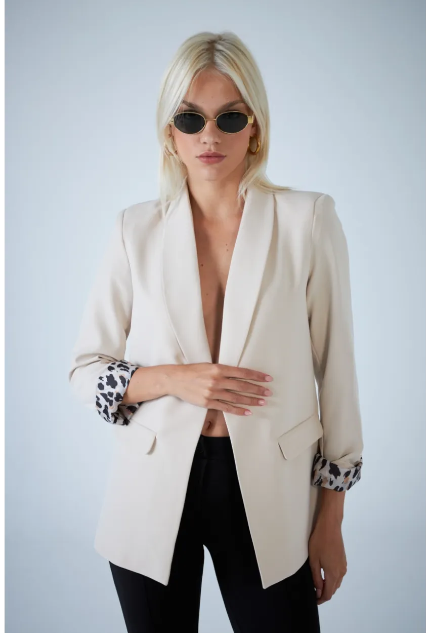 Kadın Taş Leopar Astarlı Blazer Ceket BES3049