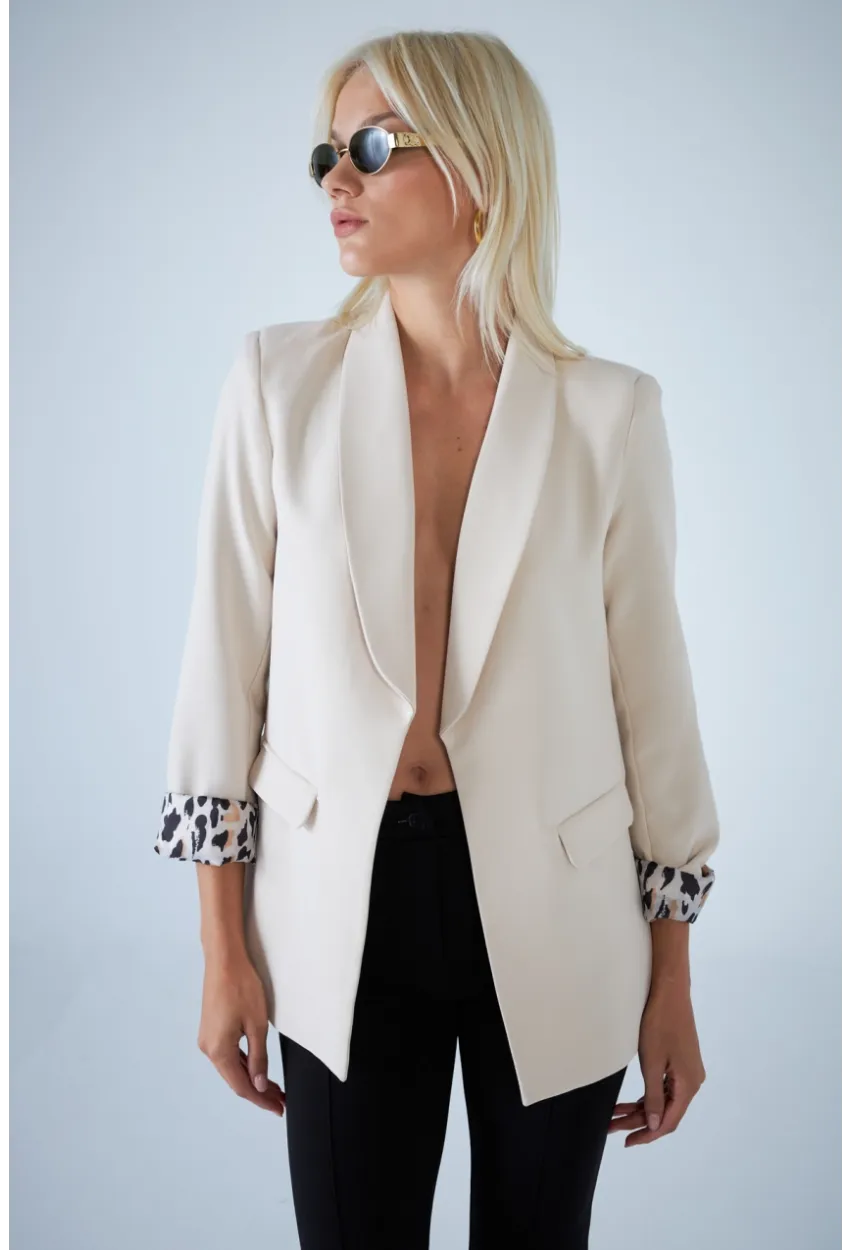 Kadın Taş Leopar Astarlı Blazer Ceket BES3049