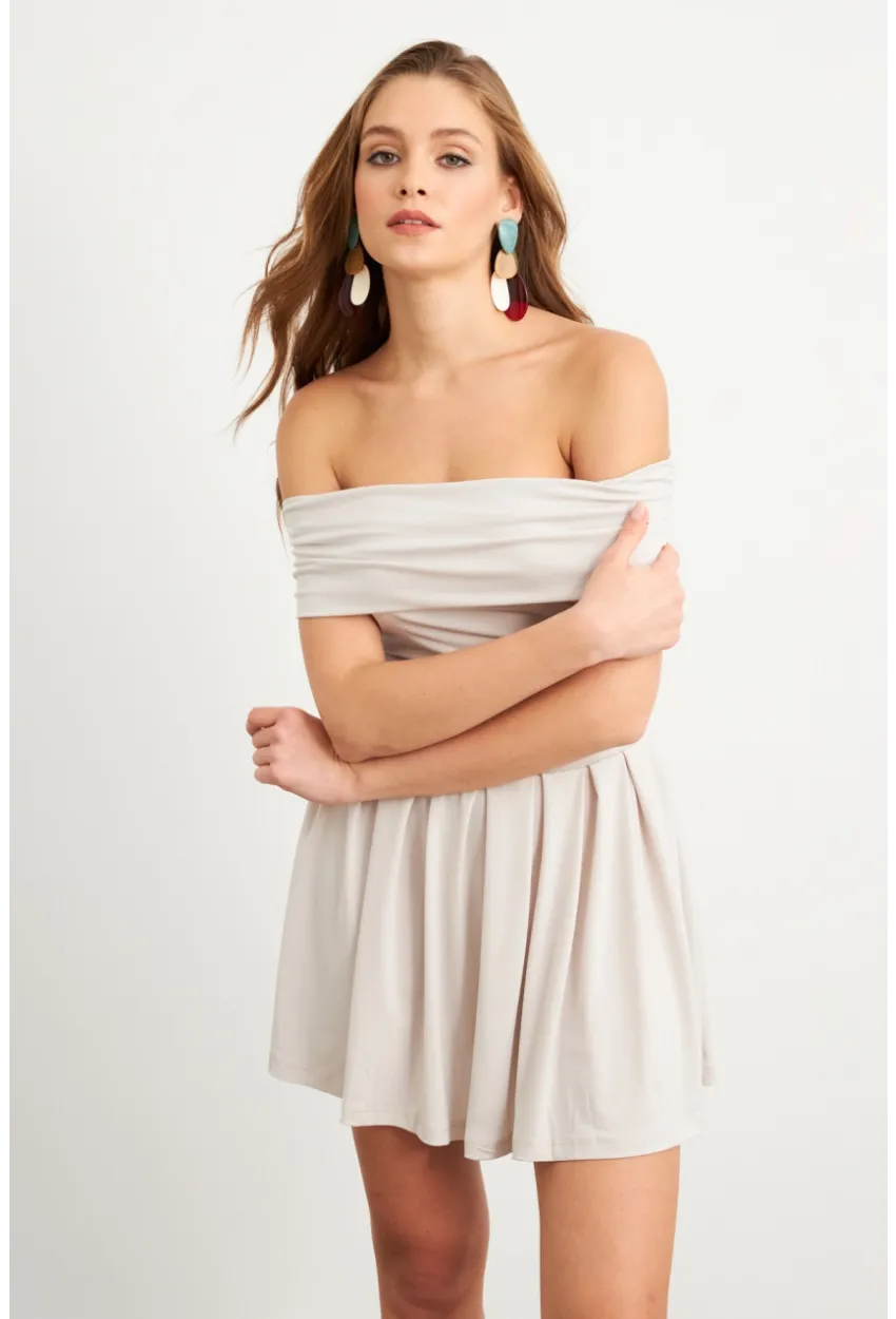 Kadın Taş Madonna Yaka Midi Elbise MON1262-1