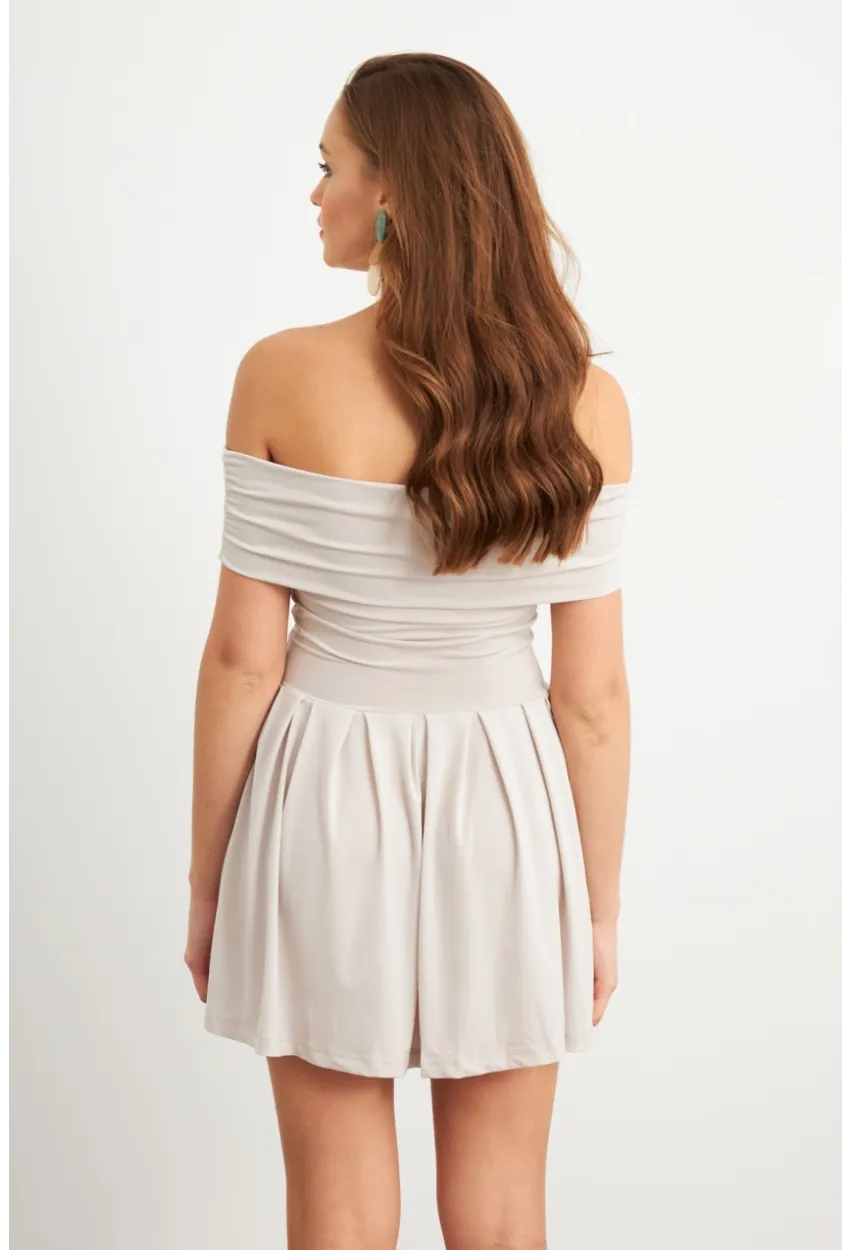 Kadın Taş Madonna Yaka Midi Elbise MON1262-1