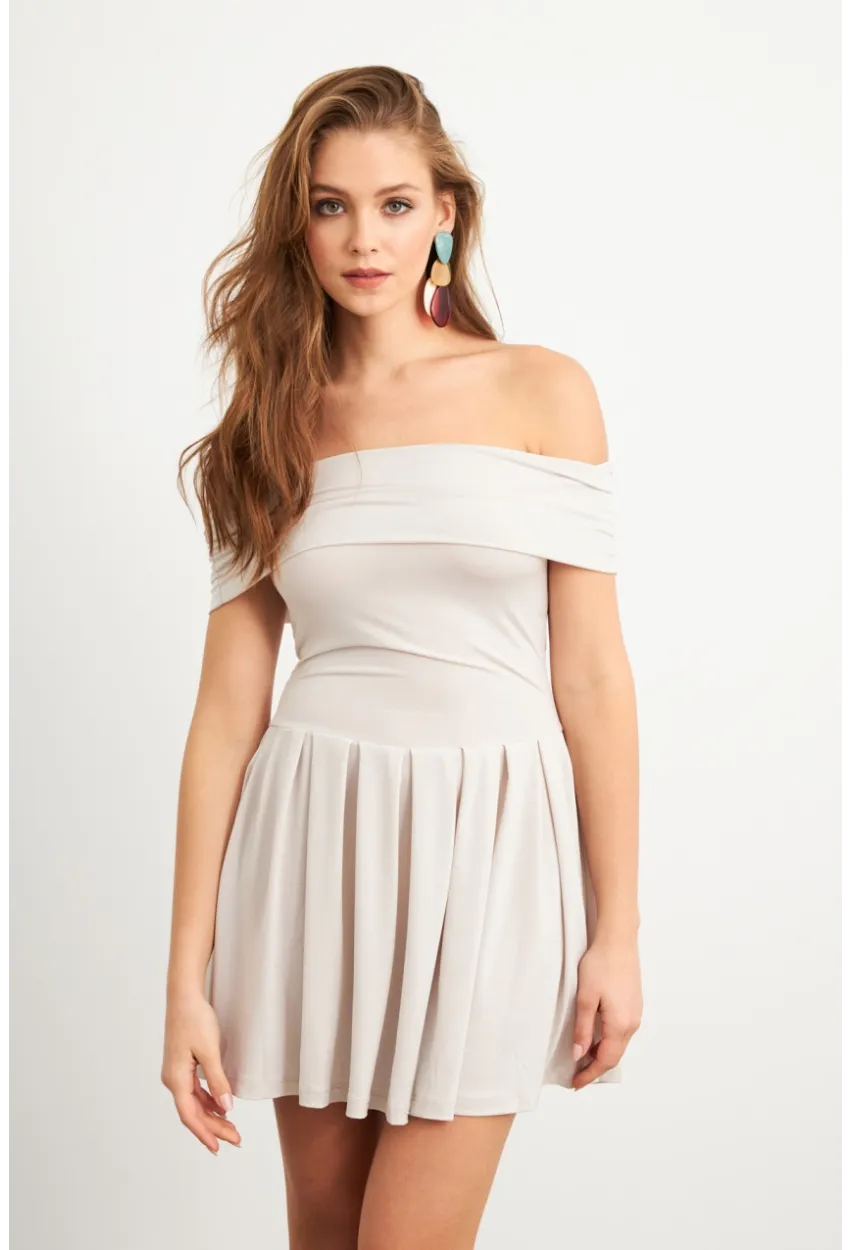 Kadın Taş Madonna Yaka Midi Elbise MON1262-1