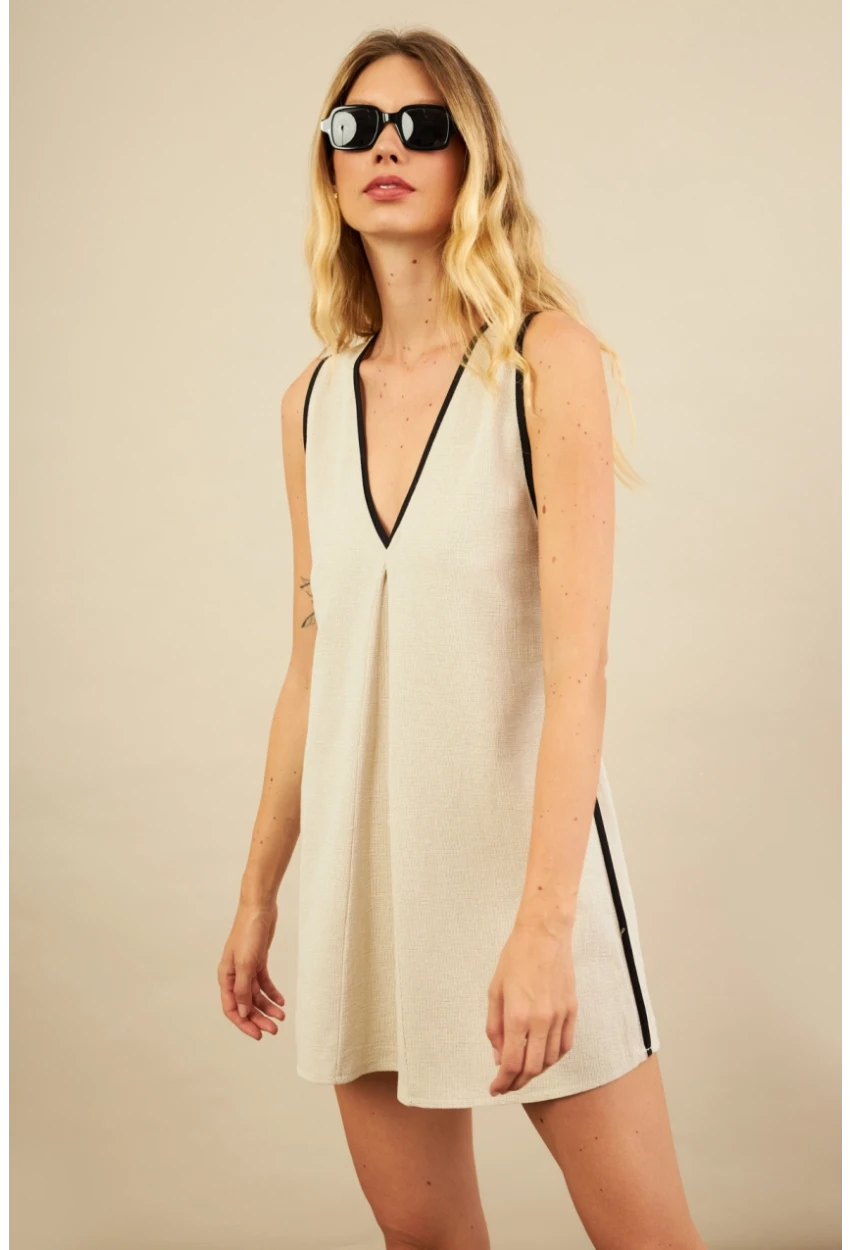 Kadın Taş Mini Keten Elbise MSİ103