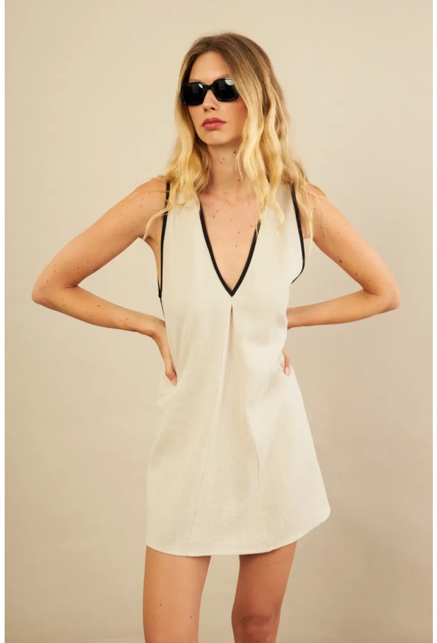 Kadın Taş Mini Keten Elbise MSİ103