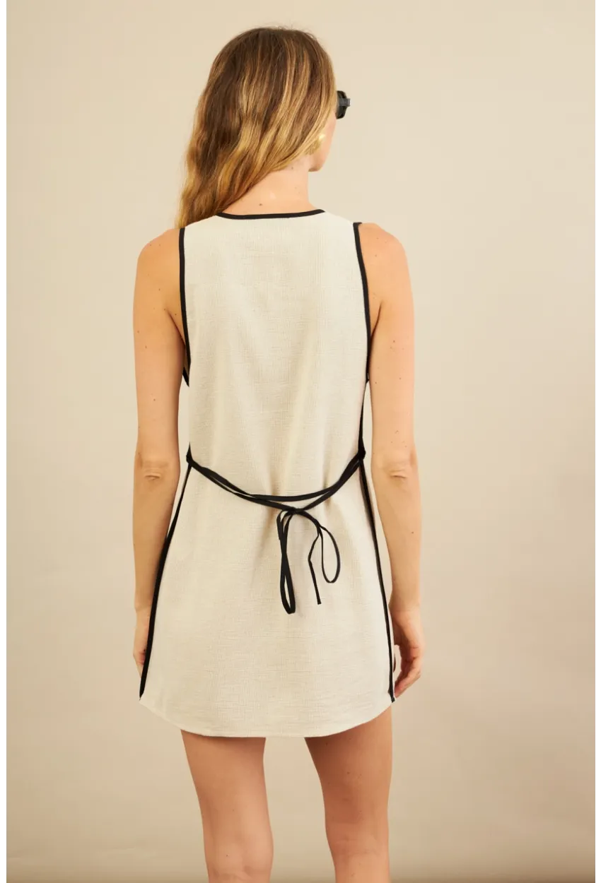 Kadın Taş Mini Keten Elbise MSİ103