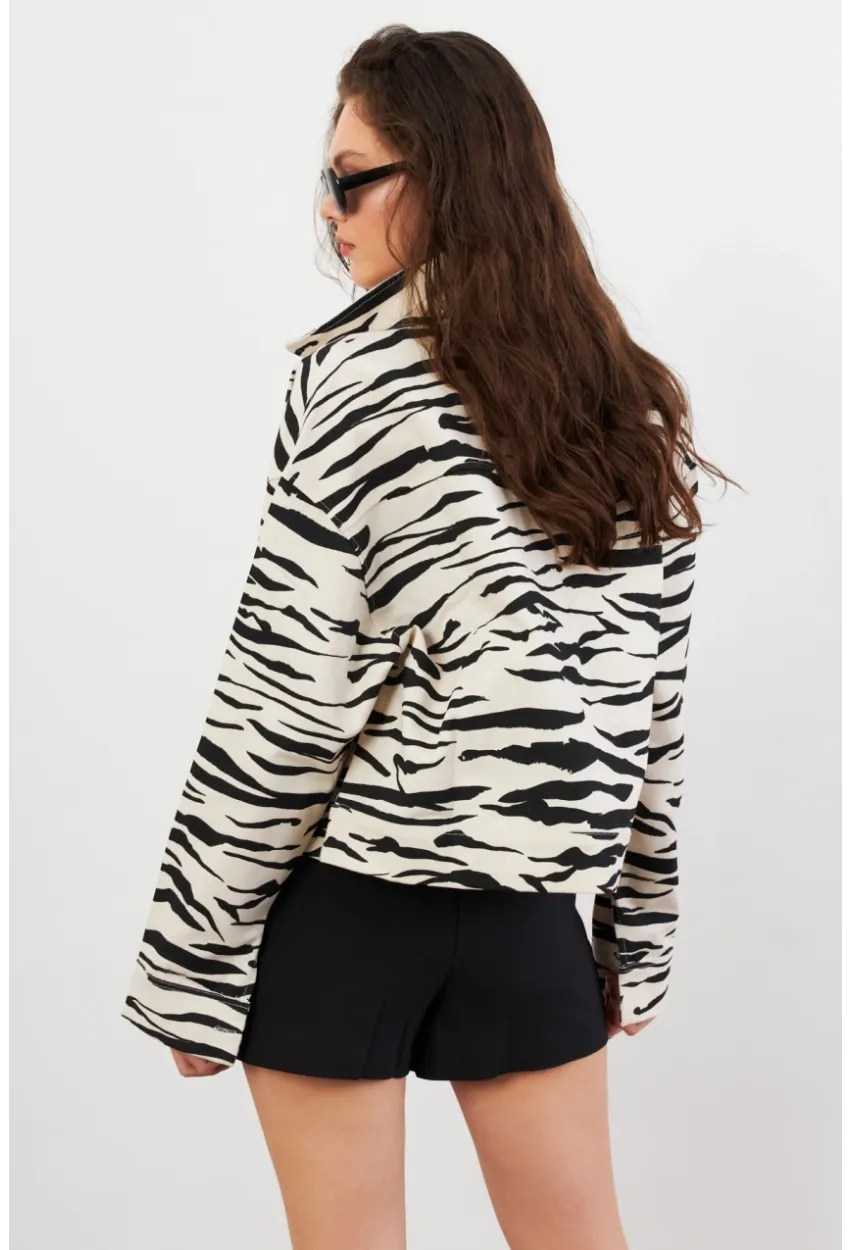 Kadın Taş-Siyah Zebra Desenli Ceket QS5337-90