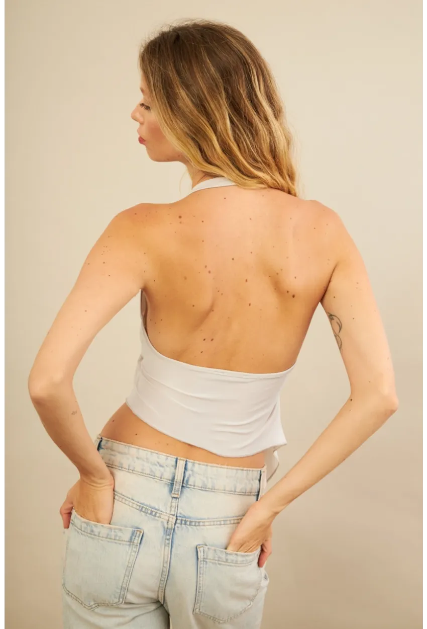 Kadın Taş Tokalı Asimetrik Crop Bluz AN8134