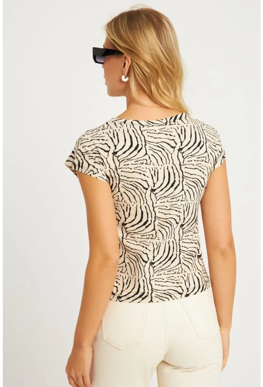 Kadın Taş V Yaka Desenli Bluz LPP1285